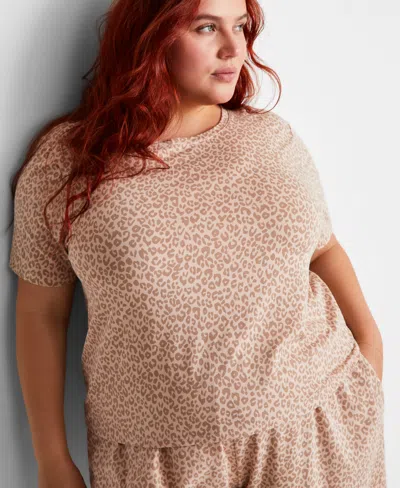 State Of Day Women's Short-sleeve Boxer Pajama Set Xs-3x, Exclusively At Macy's In Soft Leopard