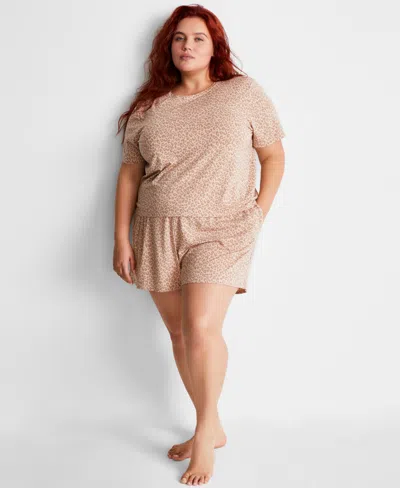State Of Day Women's Short-sleeve Boxer Pajama Set Xs-3x, Exclusively At Macy's In Soft Leopard