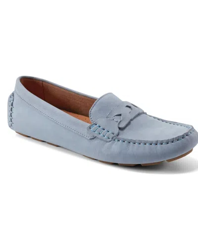 Rockport Women's Blara Almond Toe Casual Flat Loafers In Light Blue Nubuck