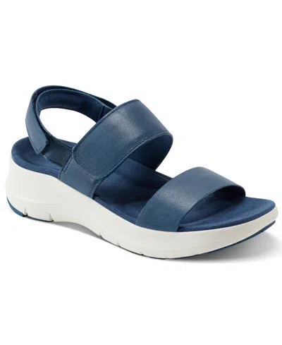 Rockport Women's Qwera Open Toe Strappy Casual Wedge Sandals In Blue Leather