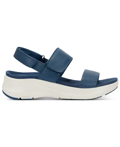 Rockport Women's Qwera Open Toe Strappy Casual Wedge Sandals In Blue Leather