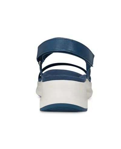 Rockport Women's Qwera Open Toe Strappy Casual Wedge Sandals In Blue Leather