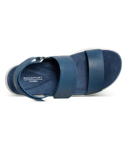 Rockport Women's Qwera Open Toe Strappy Casual Wedge Sandals In Blue Leather