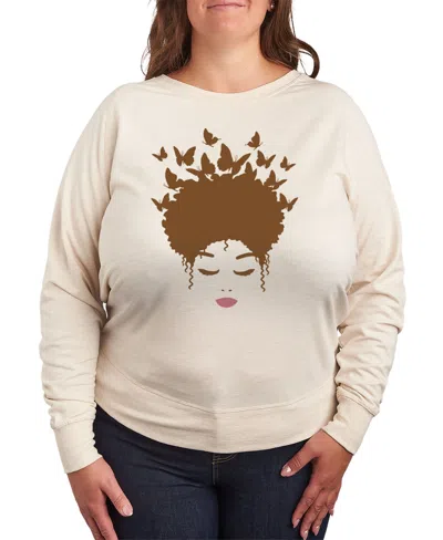 Hybrid Apparel Trendy Plus Size Butterfly Afro Hair Graphic Pullover In Neutral