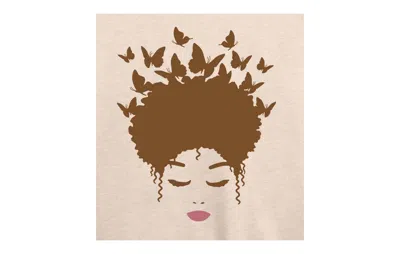 Hybrid Apparel Trendy Plus Size Butterfly Afro Hair Graphic Pullover In Neutral