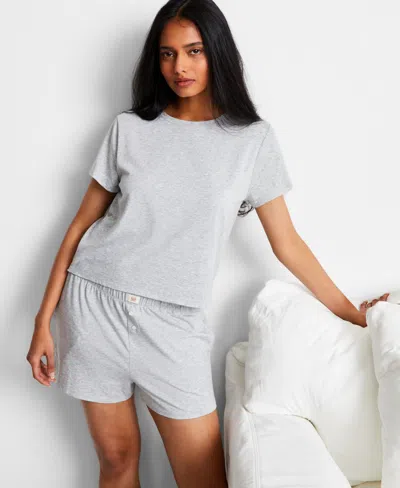 State Of Day Women's Short-sleeve Boxer Pajama Set Xs-3x, Exclusively At Macy's In Sleep Grey
