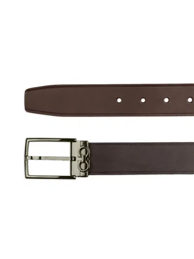 Ferragamo Grained Leather Gancini Motif Reversible Belt In Brown