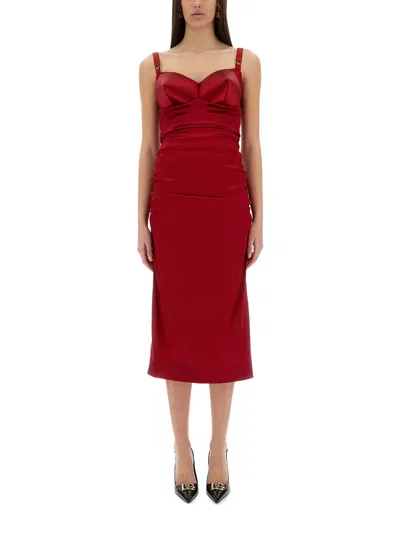 Dolce & Gabbana Women Red Dress With Bustier Design And Ruffled Details In Fabric Woman In Multi