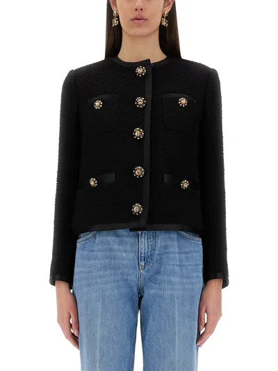 Dolce & Gabbana Single-breasted Tweed Bouclé Short Jacket In Black