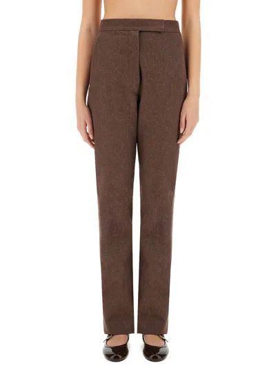 Max Mara Wide Leg High Waist Trousers With Front Crease In Brown
