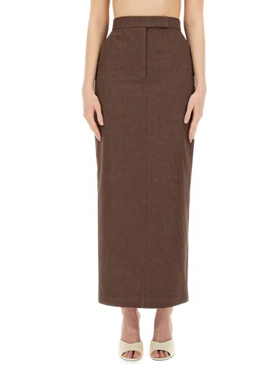 Max Mara Cotton With Denim Effect Long Skirt In Brown