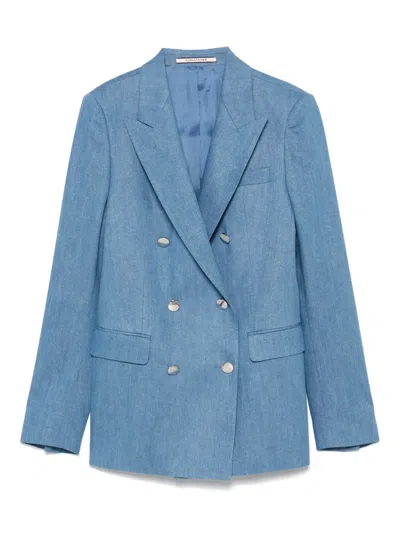 Tagliatore Double-breasted Cotton Jacket With Structured Shoulders In Blue