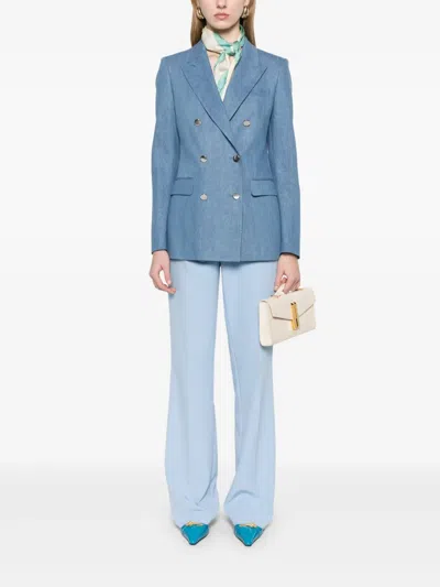 Tagliatore Double-breasted Cotton Jacket With Structured Shoulders In Blue