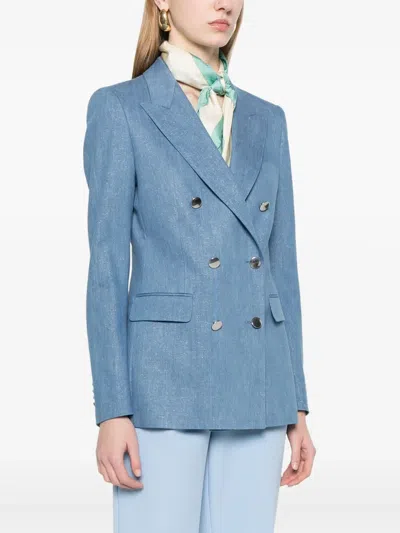 Tagliatore Double-breasted Cotton Jacket With Structured Shoulders In Blue