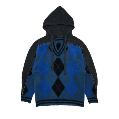 Pre-owned Y/project Zip Insert Hood Pullover 'blue/grey Argyle' In Multi-color