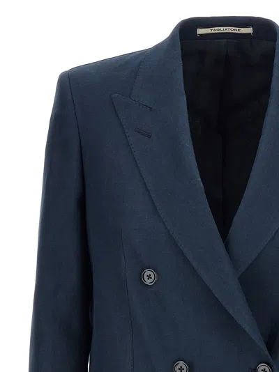 Tagliatore Tailored Jacket With Structured Shoulders And Vent In Blue