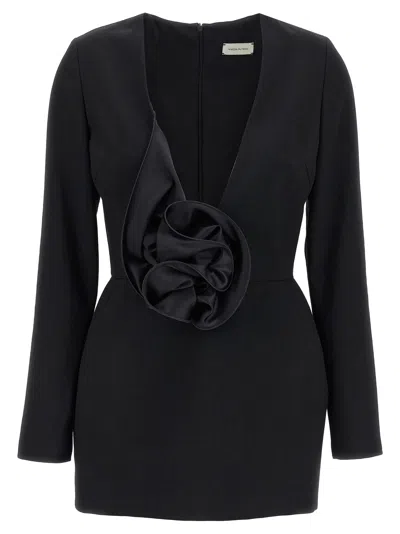 Magda Butrym '37' V-neckline Floral Long Sleeves Dress In Black