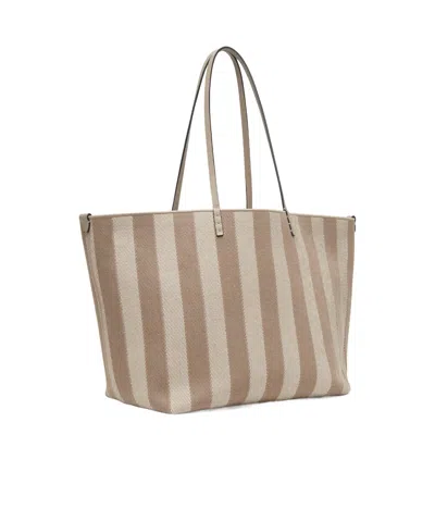 Fendi Women Reversible Pequin Ff Striped Fabric Shopper In Dove-grey