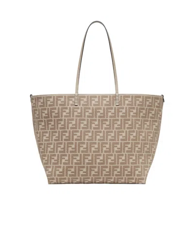 Fendi Women Reversible Pequin Ff Striped Fabric Shopper In Dove-grey