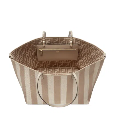 Fendi Women Reversible Pequin Ff Striped Fabric Shopper In Dove-grey