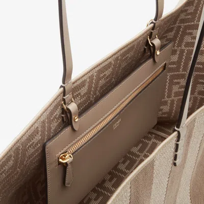 Fendi Women Reversible Pequin Ff Striped Fabric Shopper In Dove-grey