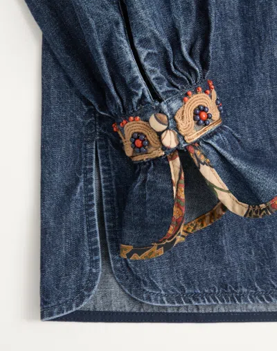 Valentino Denim Blouse With Embroidered Edges In Blue