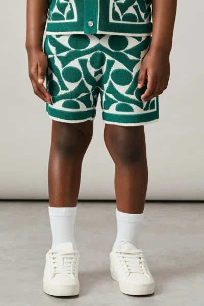 Reiss Green/white 3-9 Yrs Abstract-pattern Towelling Shorts In Green/white