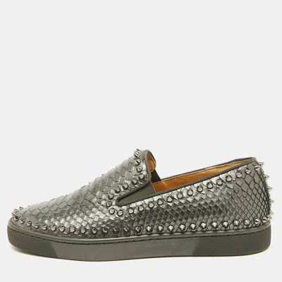 Pre-owned Christian Louboutin Grey Python Pik Boat Slip On Sneakers Size 40.5