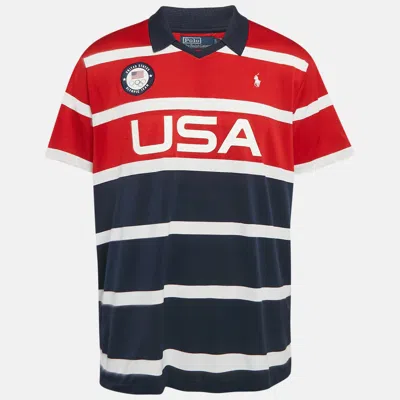 Pre-owned Polo Ralph Lauren Navy Blue/red Stripe Printed Jersey Polo T-shirt Xl