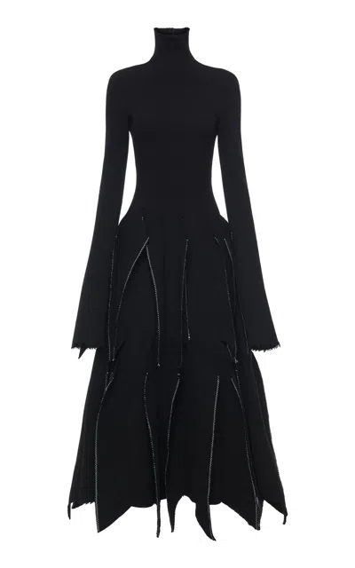 A.w.a.k.e. Paneled Wool Crepe Midi Dress In Black