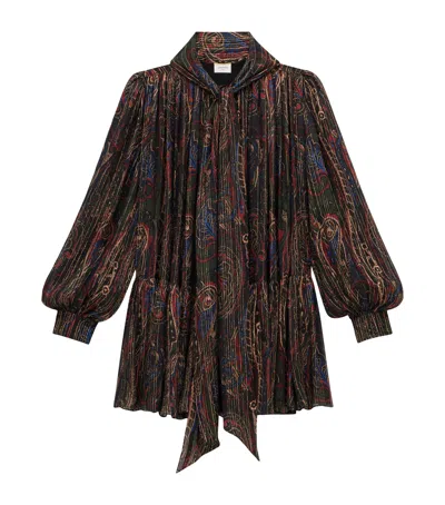 Saint Laurent Bow Detail Semi-sheer Dress In Silver