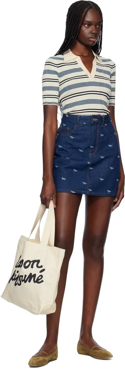 Maison Kitsuné Fine Rib Striped Polo In 0269 Mint Ice/smoke