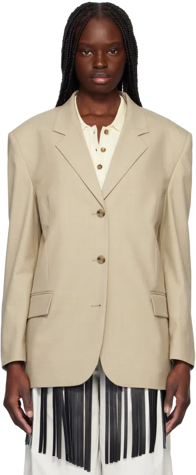 Recto Beige Wool Blend Tailored Daddy Blazer In Sepia Beige