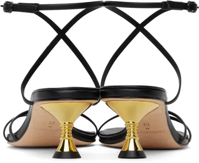 Studio Amelia Black Leather Sandals With Gold Accent Heel In Black