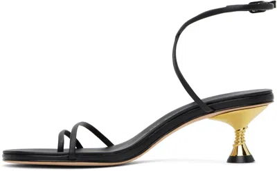 Studio Amelia Black Leather Sandals With Gold Accent Heel In Black