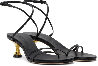Studio Amelia Black Leather Sandals With Gold Accent Heel In Black