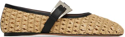 Paris Texas 'sveva' Beige Ballet Flats With Woven Design And Buckle Closure In Naturale-black