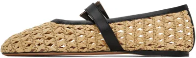 Paris Texas 'sveva' Beige Ballet Flats With Woven Design And Buckle Closure In Naturale-black