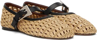 Paris Texas 'sveva' Beige Ballet Flats With Woven Design And Buckle Closure In Naturale-black