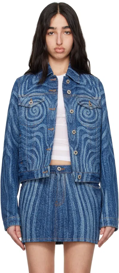 Jean Paul Gaultier Blue Spiral Denim Jacket In 55-indigo