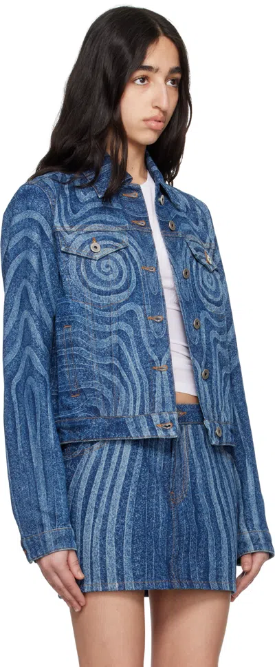Jean Paul Gaultier Blue Spiral Denim Jacket In 55-indigo
