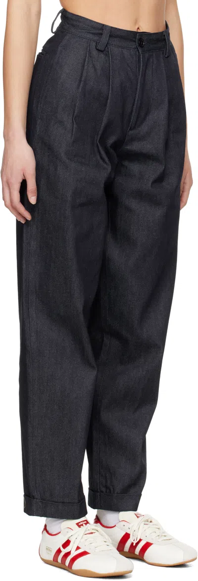 Carter Young Navy Pleated Jeans In Black
