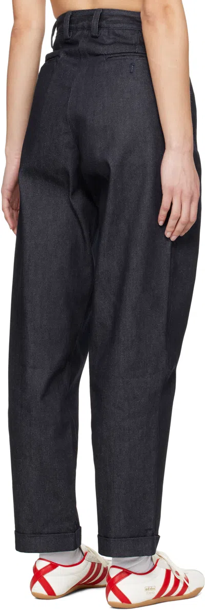 Carter Young Navy Pleated Jeans In Black