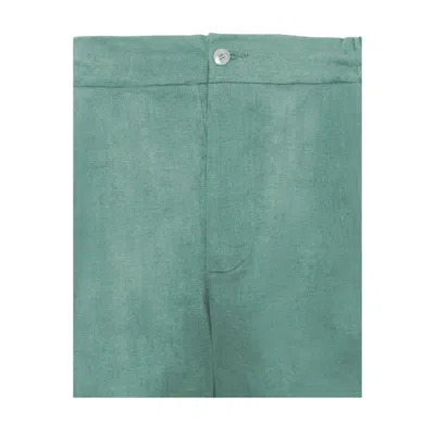 Alpha Studio Green Linen Short In Green