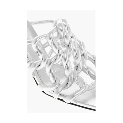Bottega Veneta Stretch Metallic Leather Sandals In Gray