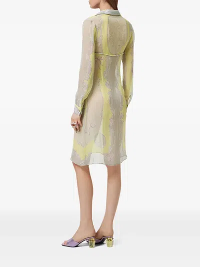 Versace Sheer Fabric Knee-length Long Sleeves Dress In Multi