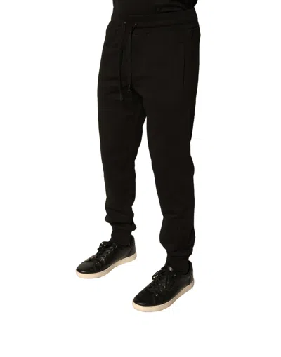 Dolce & Gabbana Black Cotton Drawstring Jogger Pants In Black
