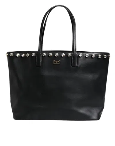 Pre-owned Dolce & Gabbana Black Crystal Leather Shopping Women Tote Women's Bag ()