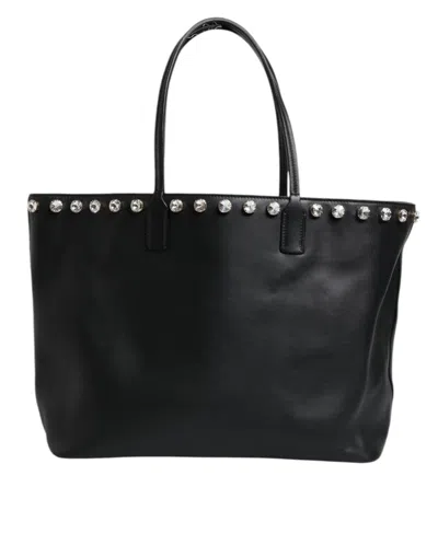 Pre-owned Dolce & Gabbana Black Crystal Leather Shopping Women Tote Women's Bag ()