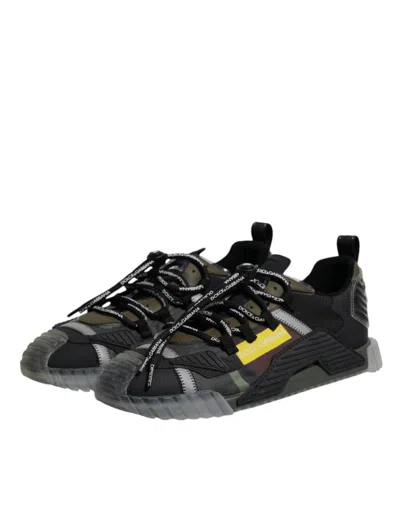 Pre-owned Dolce & Gabbana Black Green Camo Ns1 Low Top Sneakers Men's Shoes ()